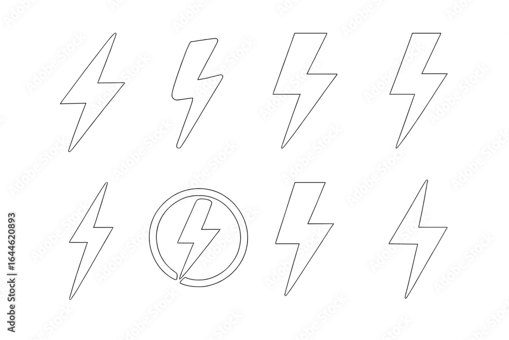 Aufkleber lightning bolt icon set. vector illustration of various thunder flash symbols. simple outline design