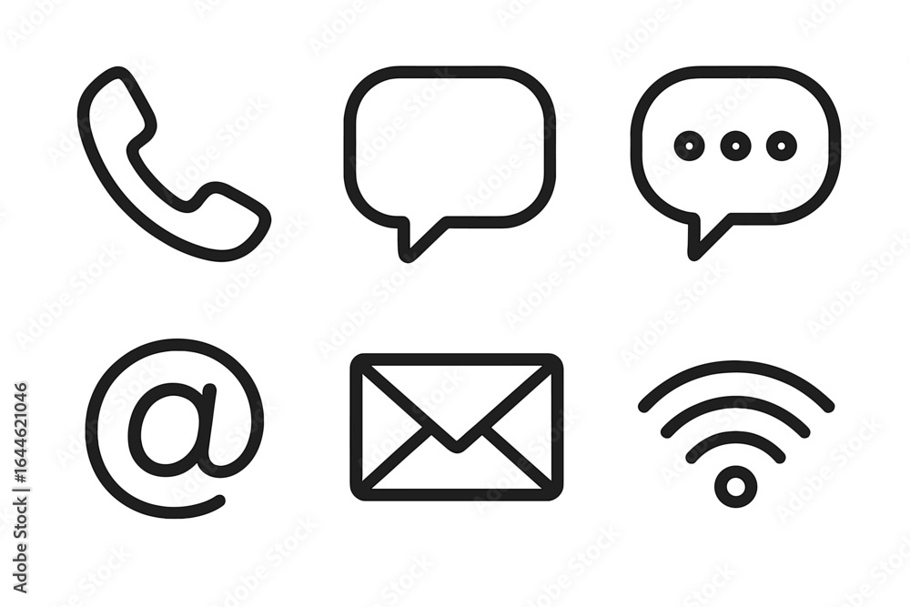 Poster communication icons set. contact us methods concept. vector thin line symbols for business web and m