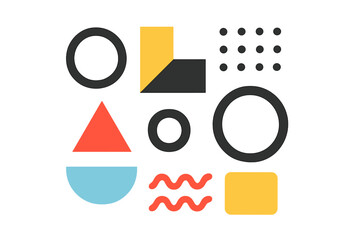 Set of minimal geometric shapes. Modern abstract design elements for custom compositions. Vector constructor kit inspired by Bauhaus and Memphis style for trendy posters or web.