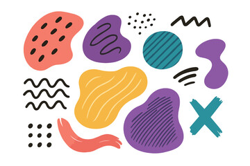 Set of colorful hand-drawn abstract shapes. Modern doodle collection with organic and geometric forms. Creative vector elements for trendy design, collage, and pattern.