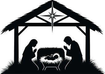 Holy Nativity Silhouette with Star of Bethlehem Vector Illustration