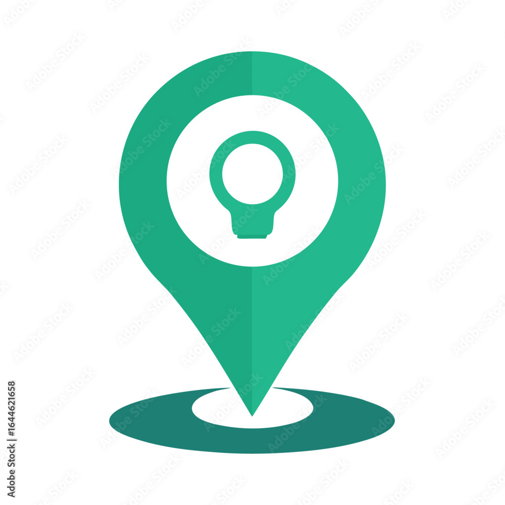 Poster creative concept of a map pin icon seamlessly blended with a glowing light bulb symbolizing innovati