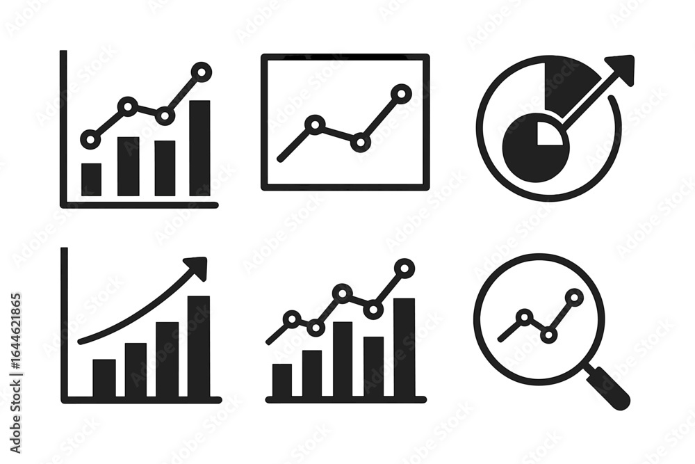 Aufkleber graph chart analytic icon set. growth trends showing statistical data. performance metrics and busin