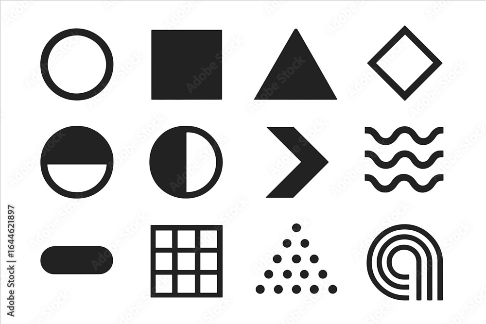 Poster big set of black universal geometric and abstract shapes. minimalist basic figures for modern graphi