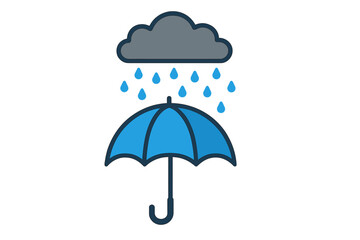 Weather icon with umbrella and cloud. Rain protection concept. Monsoon season symbol. Flat vector illustration for graphic design. Meteorology forecast graphic element.