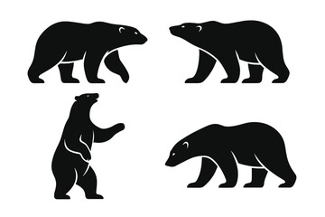 Fototapeta premium Polar bear silhouette collection. Various poses including standing and walking. Majestic arctic animal, powerful wildlife predator. Ideal for logo, emblem, icon, and brand mascot.