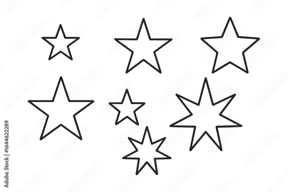 Poster star outline vector icon set. collection of simple geometric shapes. minimalist line art symbols for