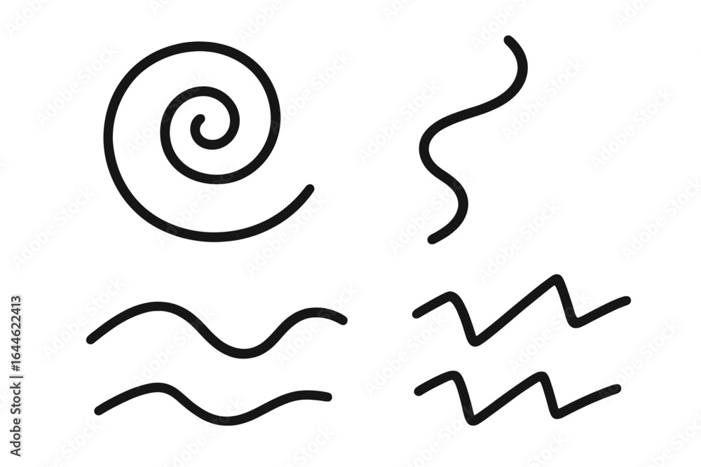 Poster hand drawn doodle lines set. collection of vector graphic design elements. abstract minimalist swirl