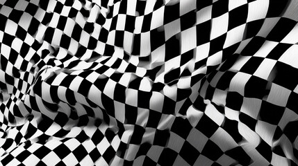 Obraz premium A 3D-style warped checkerboard pattern in monochrome tones, creating a dynamic optical illusion on a clean background