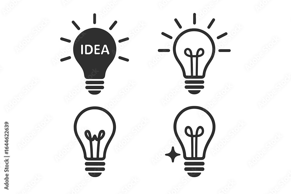 Poster light bulb icon set for creative ideas. vector symbols for innovation, solution, and inspiration. bl