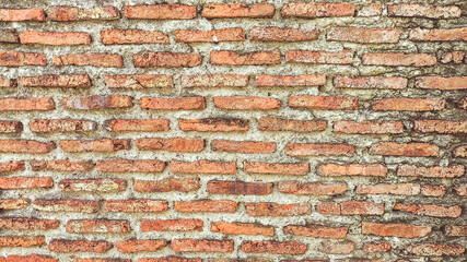 T Rough red brick wall background with copy space. Rustic and natural surface texture suitable for construction themes, presentation templates, or vintage industrial design elements.