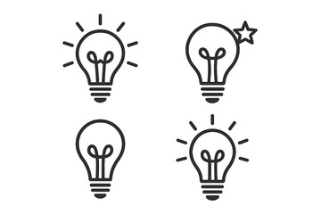 Idea icon set, light bulb vector for creative ideas and innovation, black light bulb designs symbolizing creativity, solutions, inspiration, invention, and bright thinking