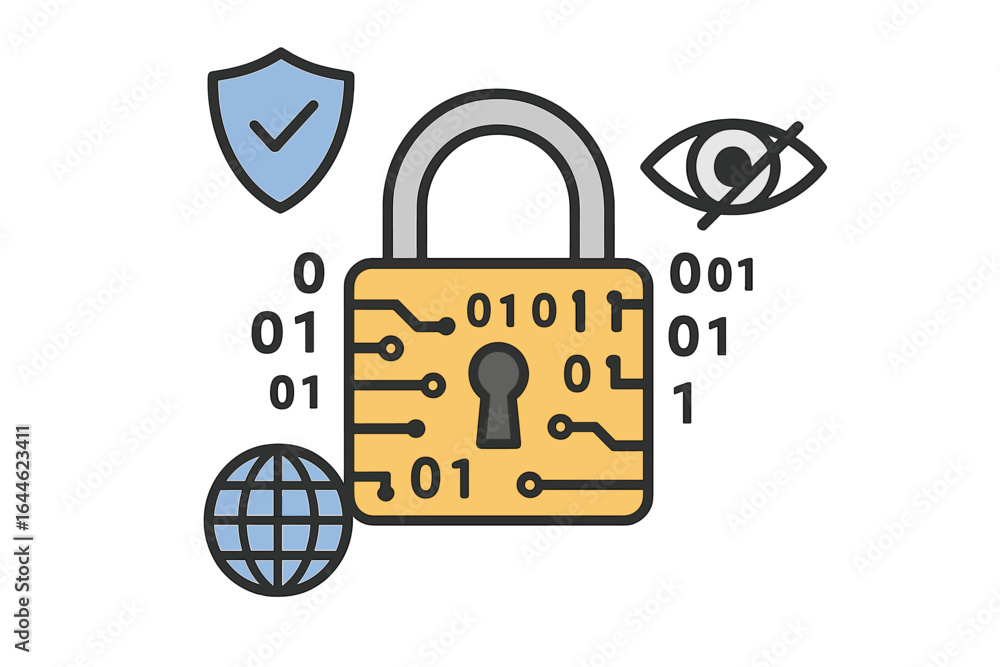 Poster cybersecurity concept with padlock icon. data protection, privacy, and encryption. online internet s