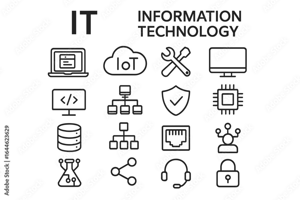 Poster information technology line icon set. it outline icons for web and mobile. vector symbols of cloud c