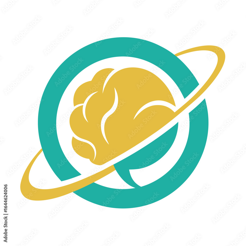 Poster abstract orbital rings forming a stylized brain core representing intelligence and interconnectednes