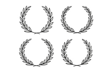 Laurel wreath vector illustration set. Hand drawn sketch collection. Elegant circular foliage frame for logo, award, emblem. Symbol of victory, success, honor, winner.
