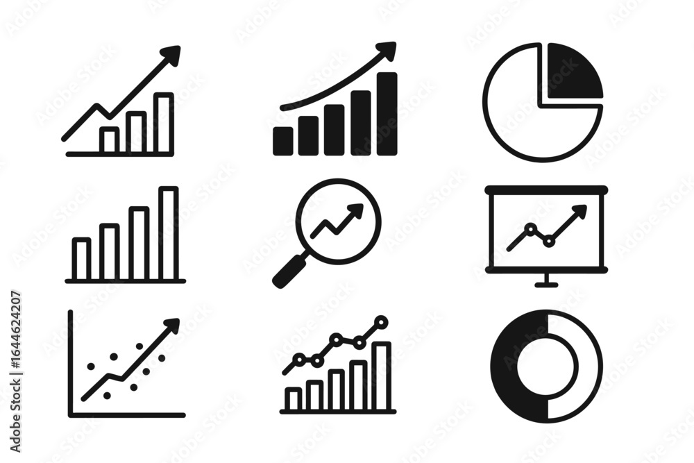 Aufkleber graph icon set for data analysis and business growth. chart symbols for financial performance and st