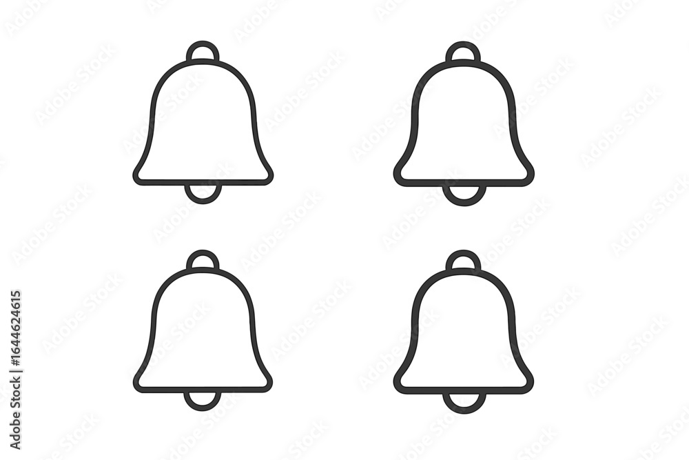 Poster notification bell icon set for ui ux design. simple line alert symbol for web and mobile app interfa