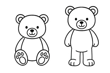 Cute sitting and standing teddy bear designs for coloring books and kids crafts. Vector line art illustration set. Kawaii animal character outline for educational projects.