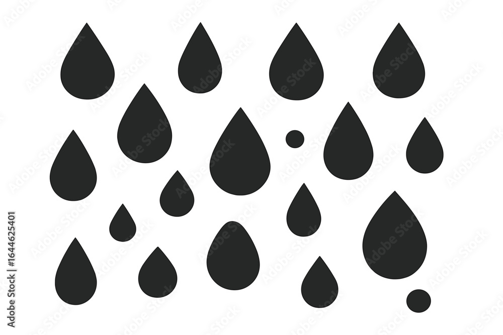Poster black liquid drop vector set. minimalist abstract icon collection of various shapes and sizes. simpl
