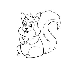 Squirrel with happy face and big bushy tail clip art hand drawn black and white