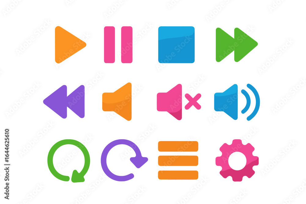 Poster media player control icon set. modern colorful buttons for user interface design. vector graphic for
