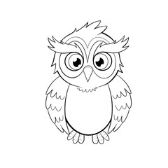 Owl sitting with big eyes clip art hand drawn black and white 