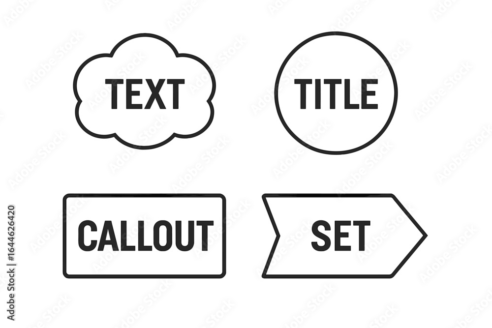 Poster minimal callout title box set. simple line art graphic elements. modern speech bubble, text frame, b