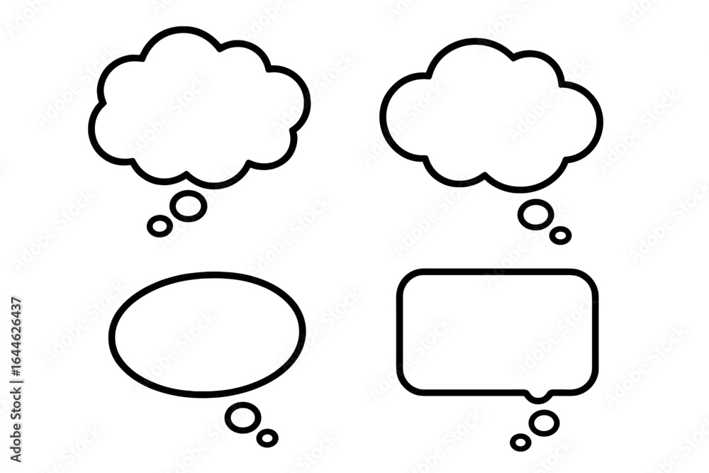 Poster set of various thought bubbles vector icons. speech bubbles in different shapes. outline design for 