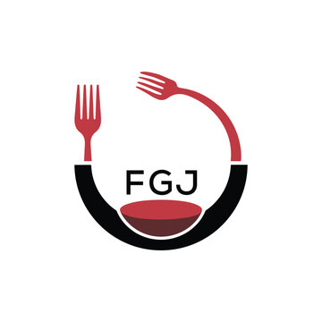 FGJ Restaurant and Food Logo with Fork Plate Bowl Icon &ndash; Modern Dining and Catering Branding Design. FGJ Letter Logo.
