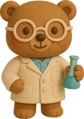 Cute Bear Scientist with Lab Coat and Flask
