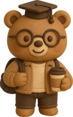 Cute Bear Student with Glasses and Coffee