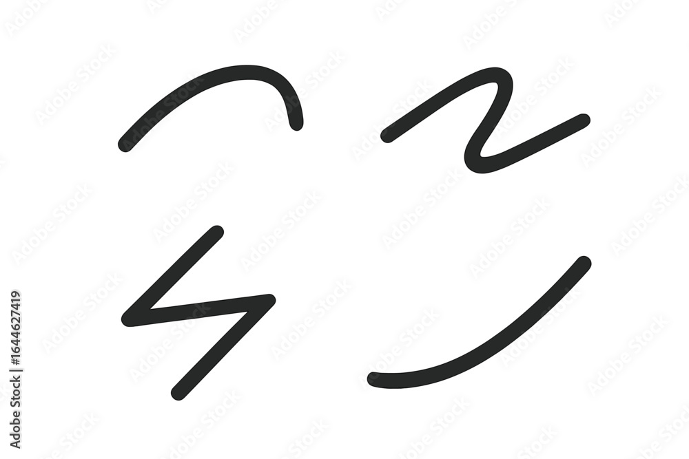 Poster set of hand-drawn lines. abstract doodle underline and highlight strokes. black marker scribble, bru