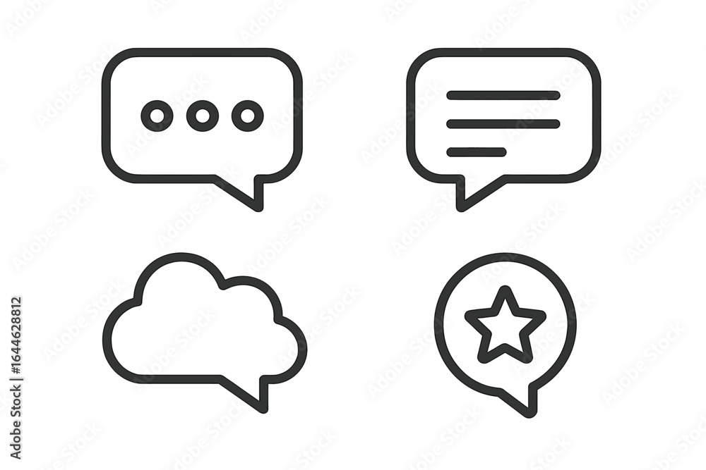Poster speech bubble icon set for chat messaging. minimalist line art vector. dialogue, typing, favorite st