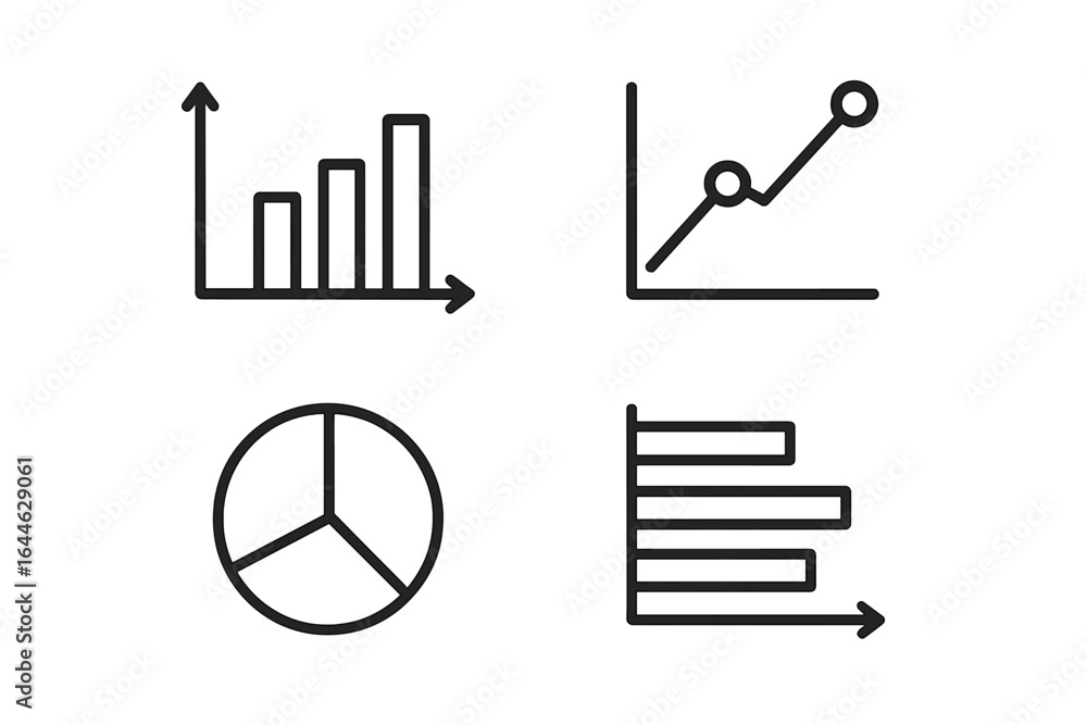 Poster chart and graph icon set for data visualization. minimalist line art symbols for business analytics,