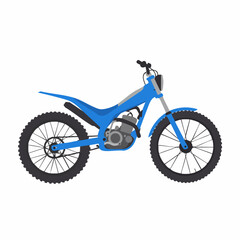 Stylized blue trials motorcycle with knobby tires and minimalist design