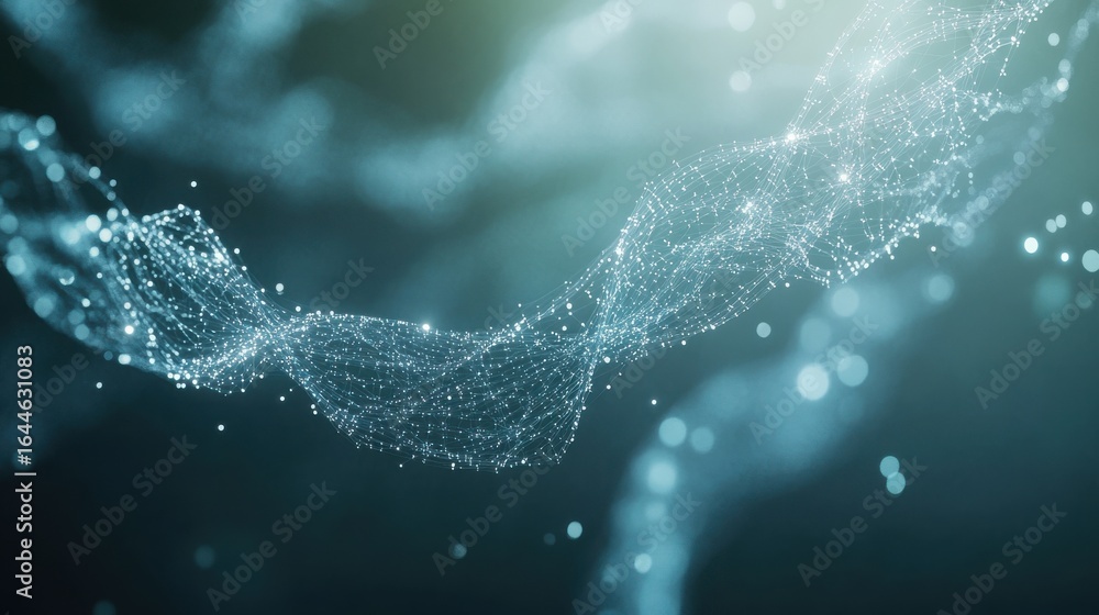 Poster abstract digital structure with network visualization on dark teal