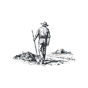 drawing of farmer in field
