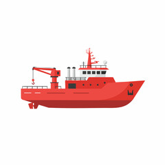 Obraz premium Red Offshore Supply Vessel with Crane and Twin Stacks, Side View