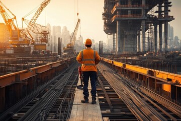 Naklejka premium Investing in economic development future bridge construction progress