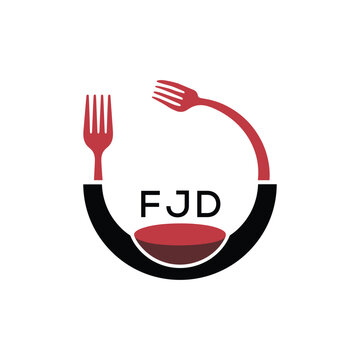 FJD Restaurant and Food Logo with Fork Plate Bowl Icon &ndash; Modern Dining and Catering Branding Design. FJD Letter Logo.
