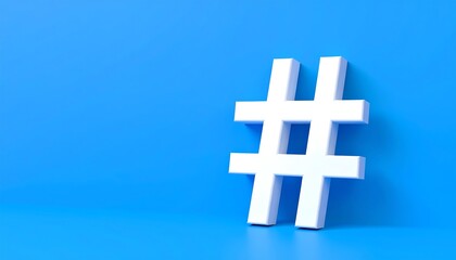 Obraz premium Minimalist blue backdrop featuring a prominent white hashtag symbol illustration