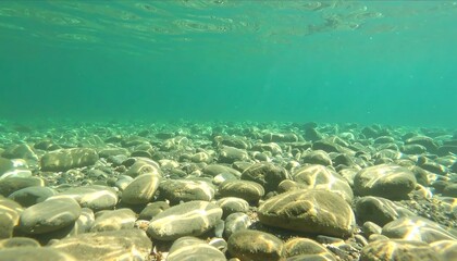 Obraz premium Clear shallow riverbed underwater view