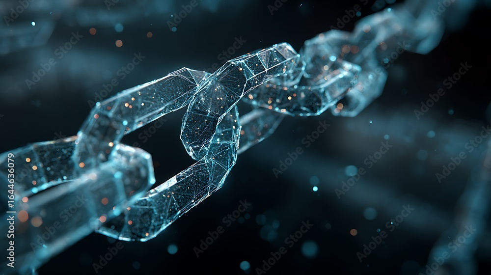 Poster 3d chain links connected by data flowing in a high tech style