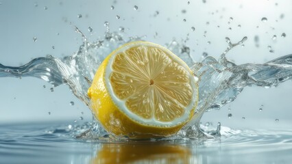 Fresh lemon slice in water splash