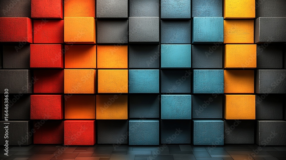 Poster abstract background with colorful cubes in a geometric pattern.