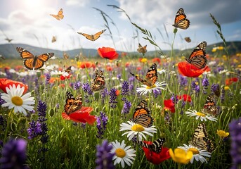 Butterfly garden delight: a vibrant meadow bursting with blooms and fluttery wings