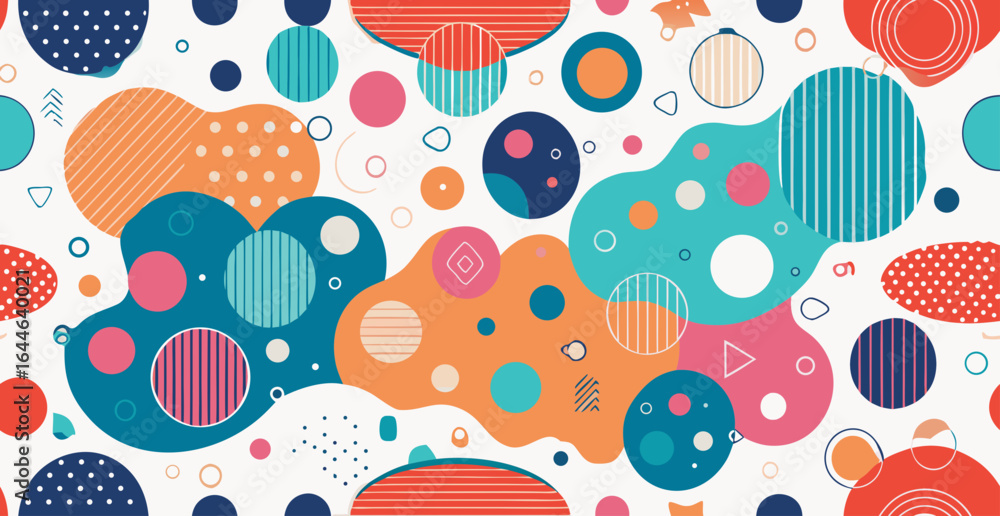 Poster colorful abstract shapes and patterns creating a playful and vibrant atmosphere with dynamic movemen