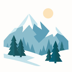 Fototapeta premium Winter Mountain Landscape Illustration.