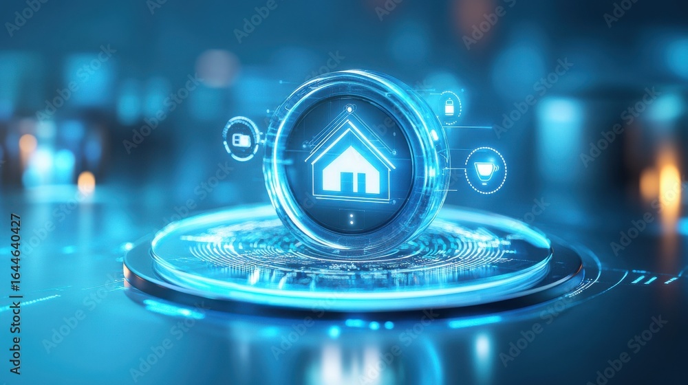 Poster digital home automation icons in abstract technology setting